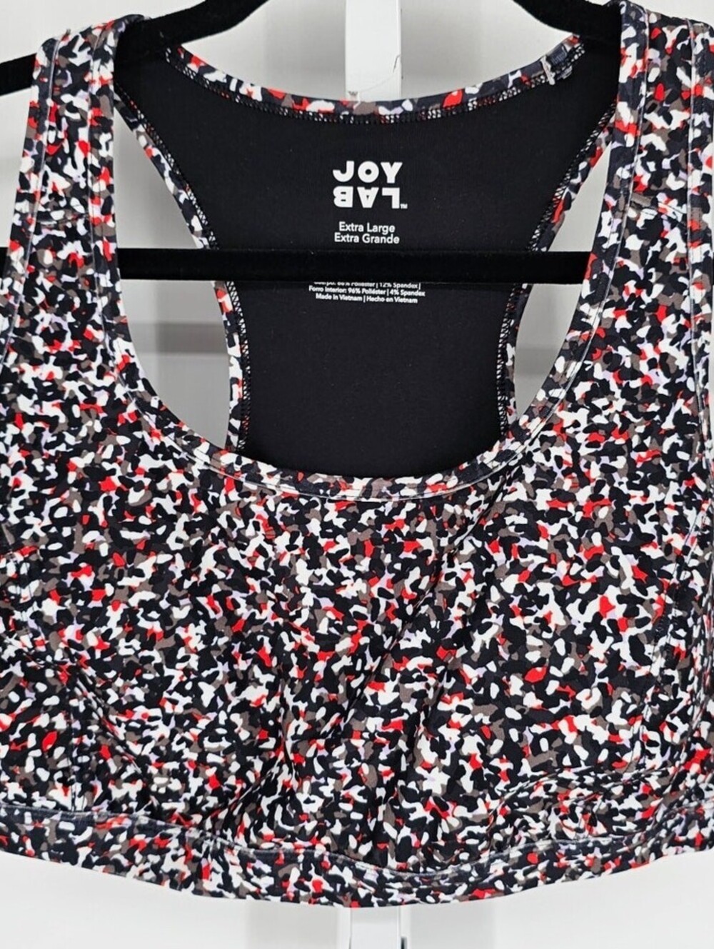 Joy Lab Womens Sz XL Sports Bra Racerback Medium Impact Red Black Gray Dots